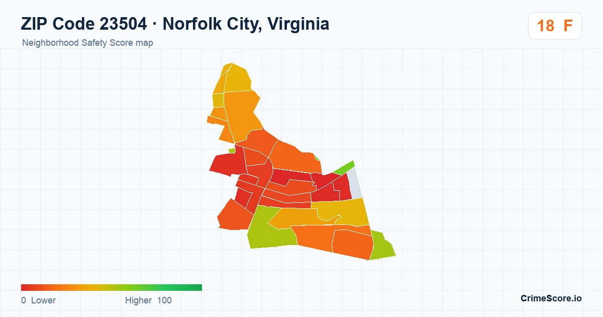 ZIP Code 23504 in Norfolk City, Virginia neighborhood Safety Score map