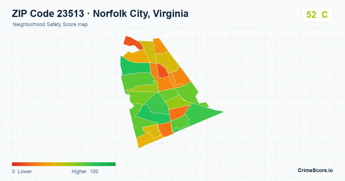 ZIP Code 23513 in Norfolk City, Virginia neighborhood Safety Score map