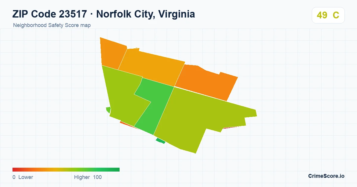 ZIP Code 23517 in Norfolk City, Virginia neighborhood Safety Score map
