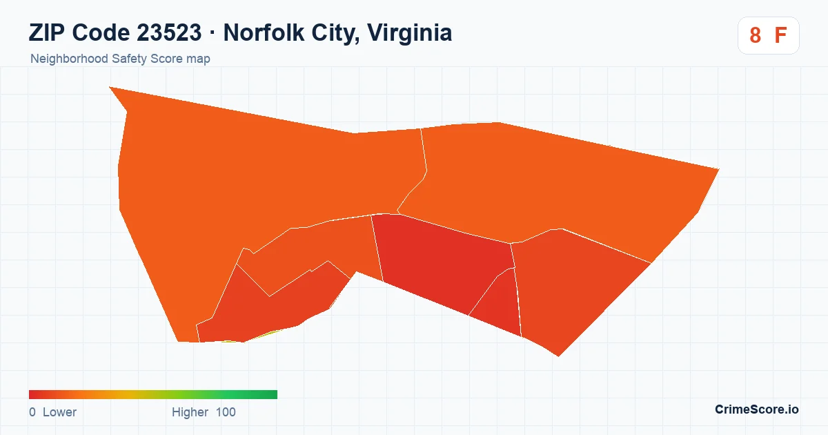 ZIP Code 23523 in Norfolk City, Virginia neighborhood Safety Score map