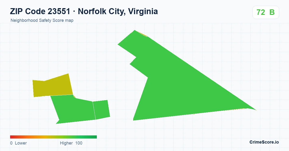ZIP Code 23551 in Norfolk City, Virginia neighborhood Safety Score map