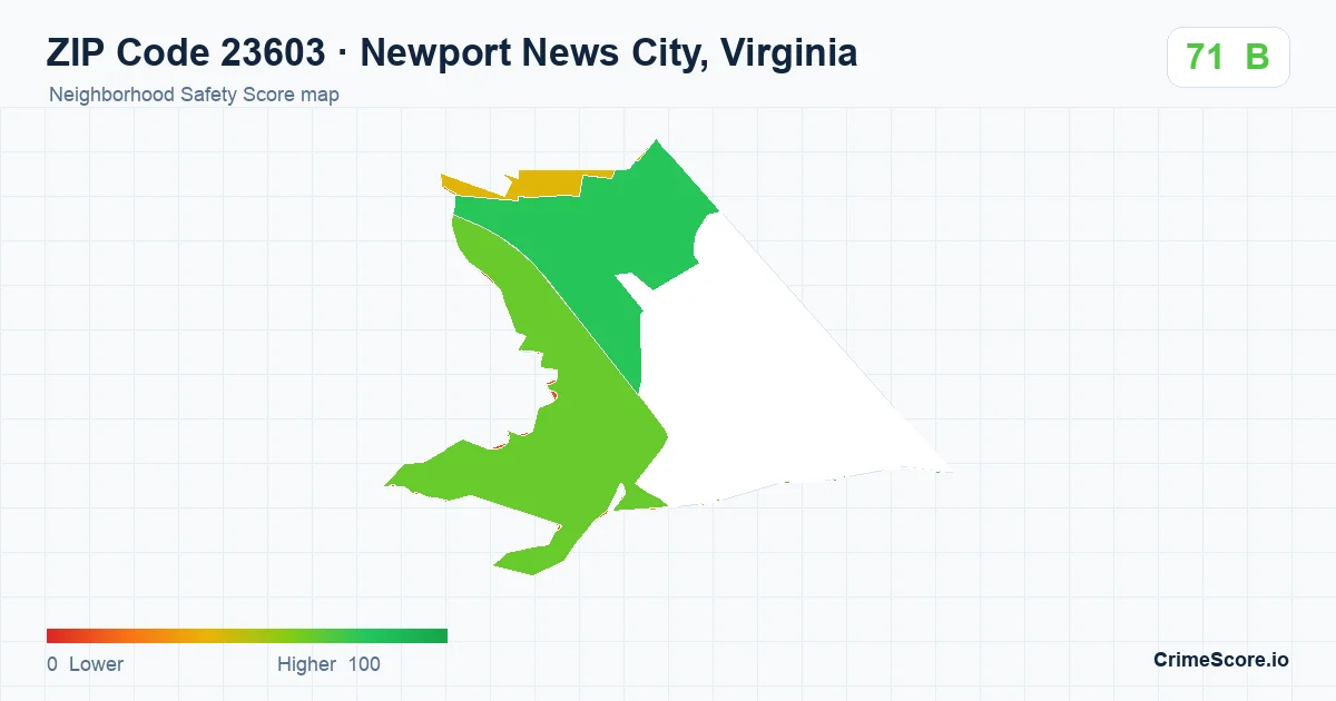 ZIP Code 23603 in Newport News City, Virginia neighborhood Safety Score map