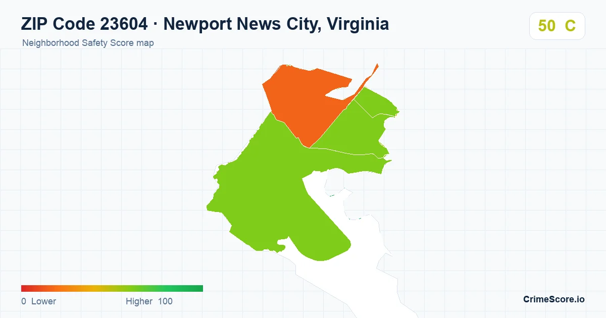 ZIP Code 23604 in Newport News City, Virginia neighborhood Safety Score map