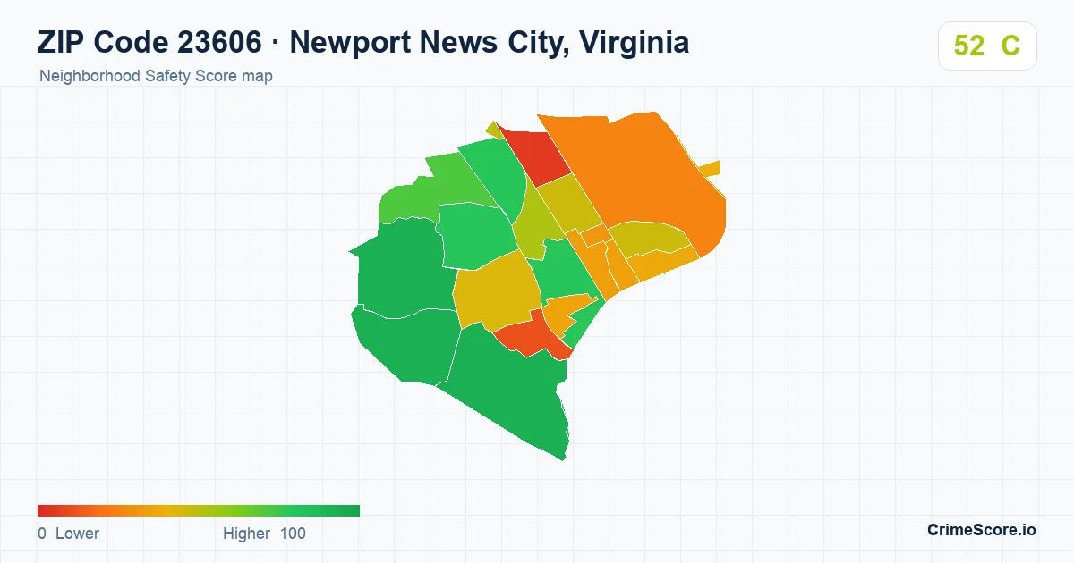 ZIP Code 23606 in Newport News City, Virginia neighborhood Safety Score map