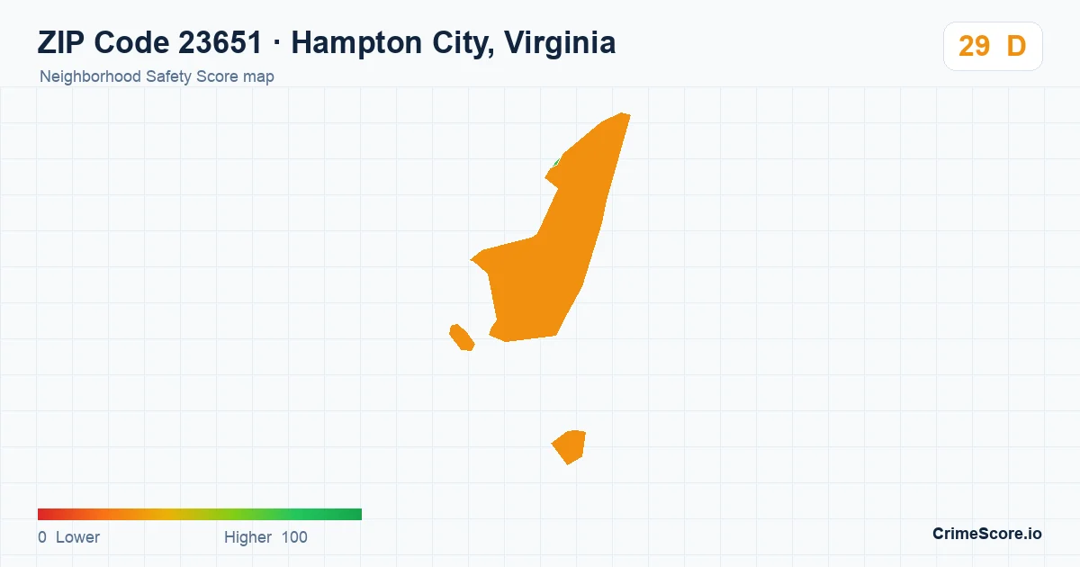 ZIP Code 23651 in Hampton City, Virginia neighborhood Safety Score map