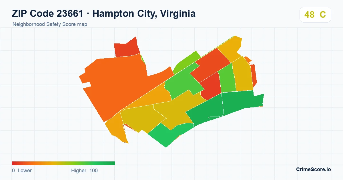 ZIP Code 23661 in Hampton City, Virginia neighborhood Safety Score map