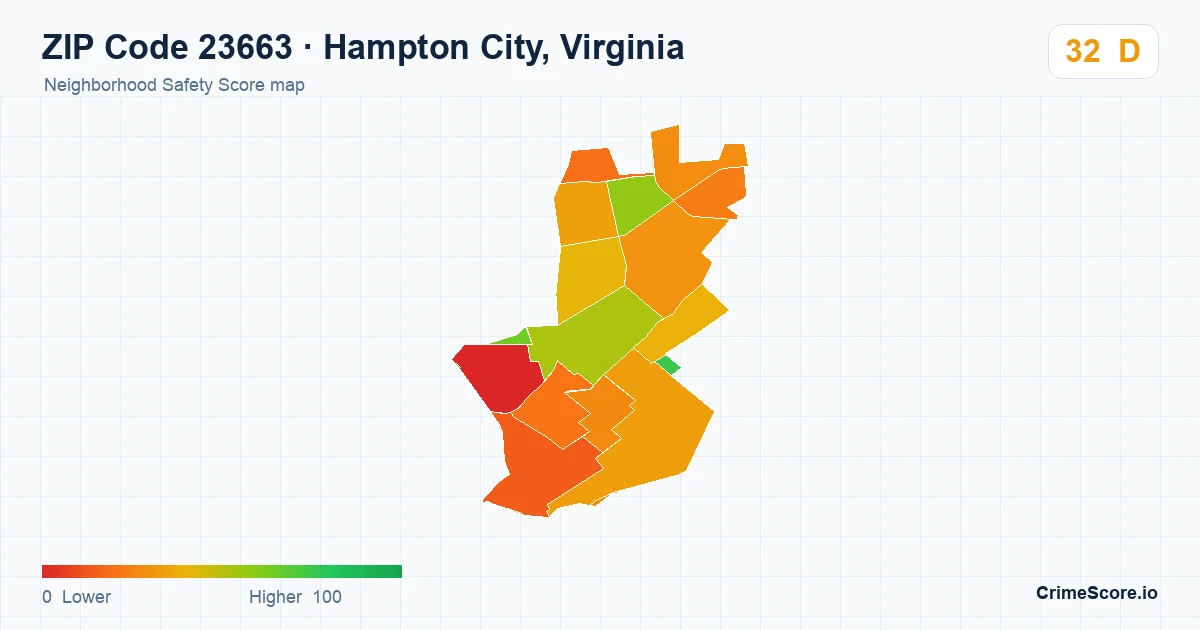 ZIP Code 23663 in Hampton City, Virginia neighborhood Safety Score map