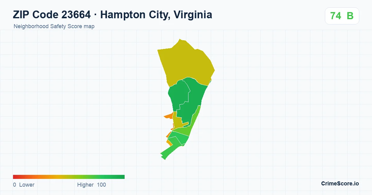 ZIP Code 23664 in Hampton City, Virginia neighborhood Safety Score map