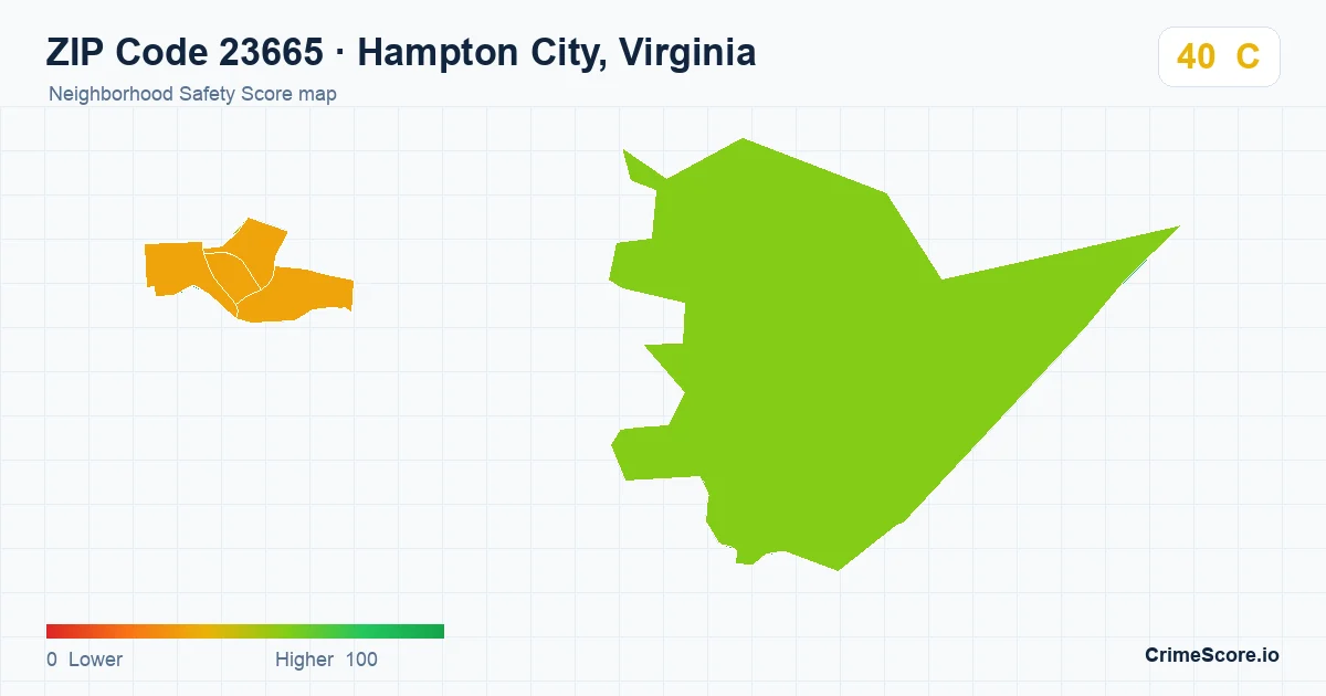 ZIP Code 23665 in Hampton City, Virginia neighborhood Safety Score map