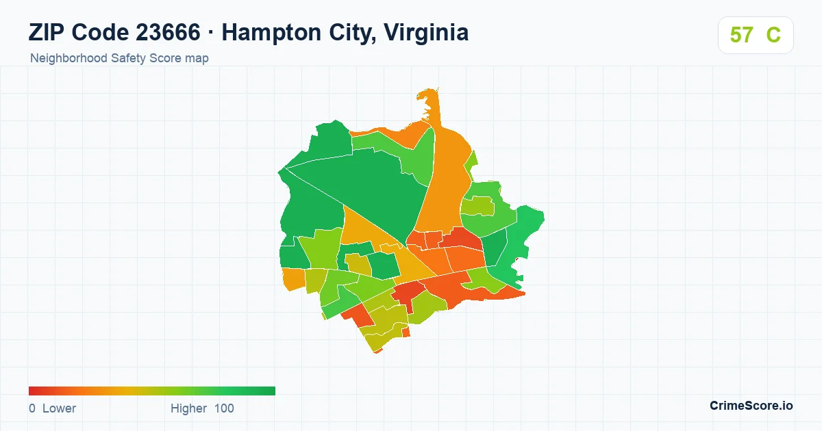 ZIP Code 23666 in Hampton City, Virginia neighborhood Safety Score map
