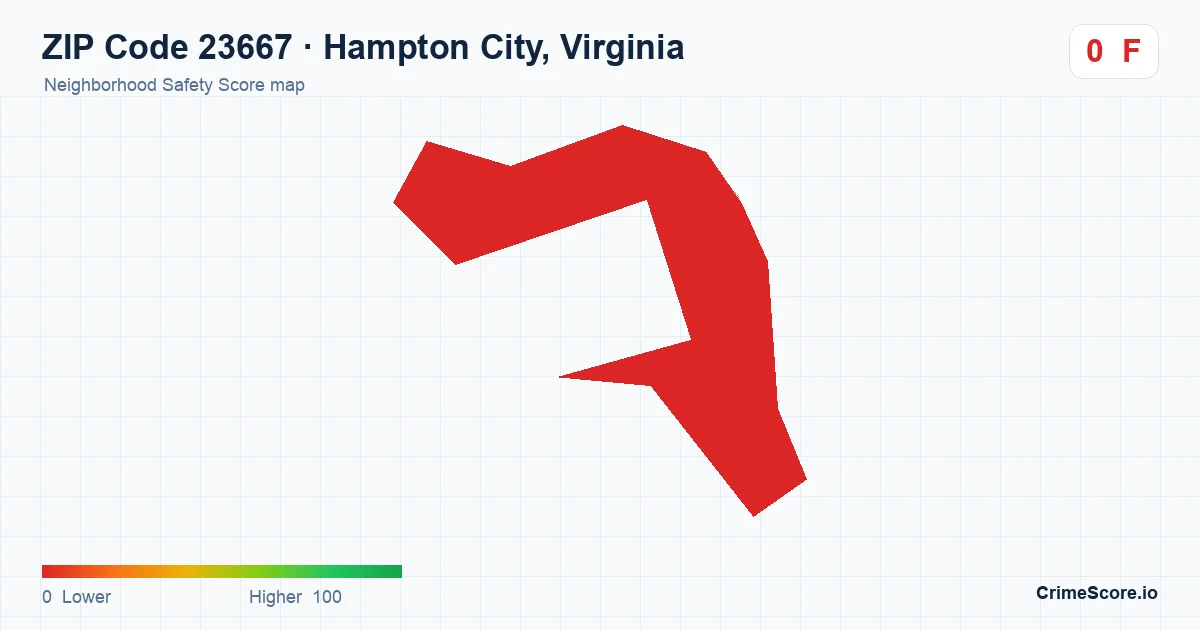 ZIP Code 23667 in Hampton City, Virginia neighborhood Safety Score map