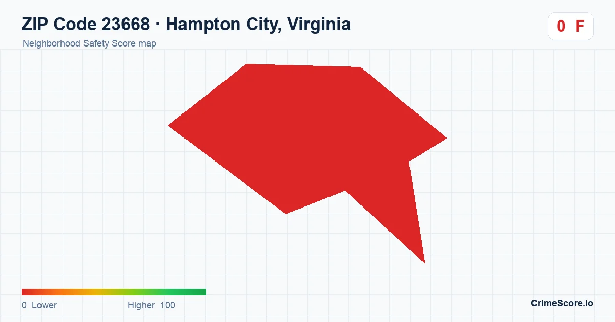 ZIP Code 23668 in Hampton City, Virginia neighborhood Safety Score map