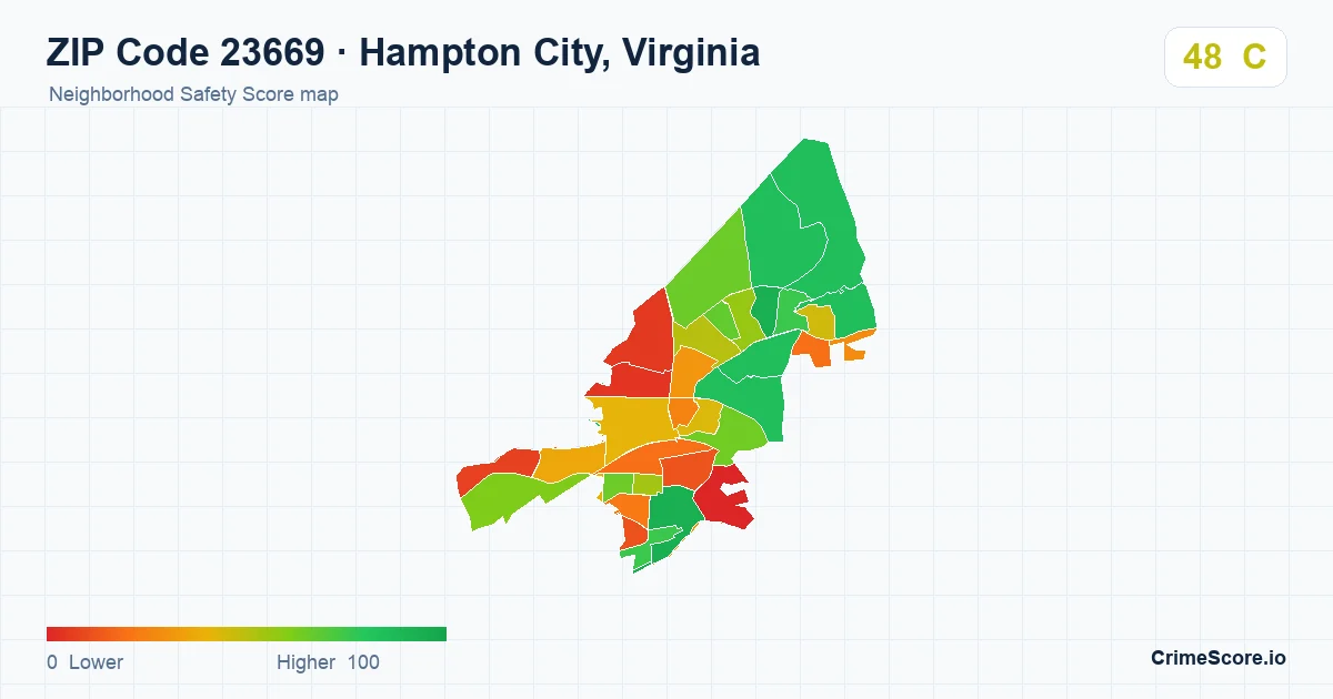 ZIP Code 23669 in Hampton City, Virginia neighborhood Safety Score map