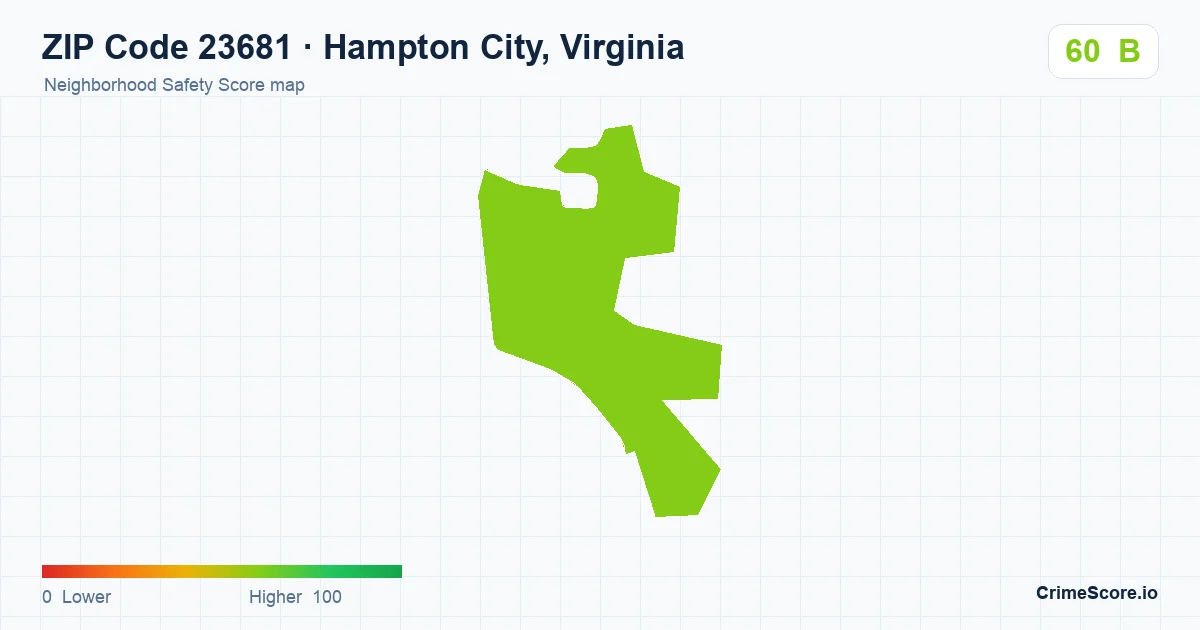 ZIP Code 23681 in Hampton City, Virginia neighborhood Safety Score map