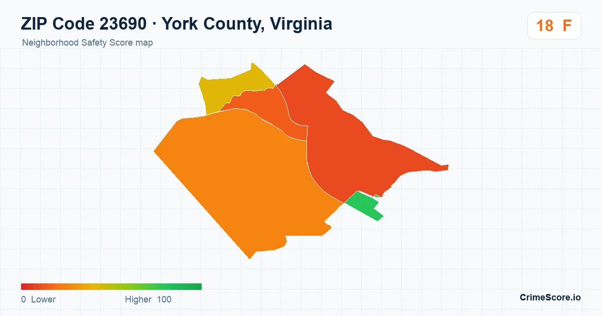 ZIP Code 23690 in York County, Virginia neighborhood Safety Score map