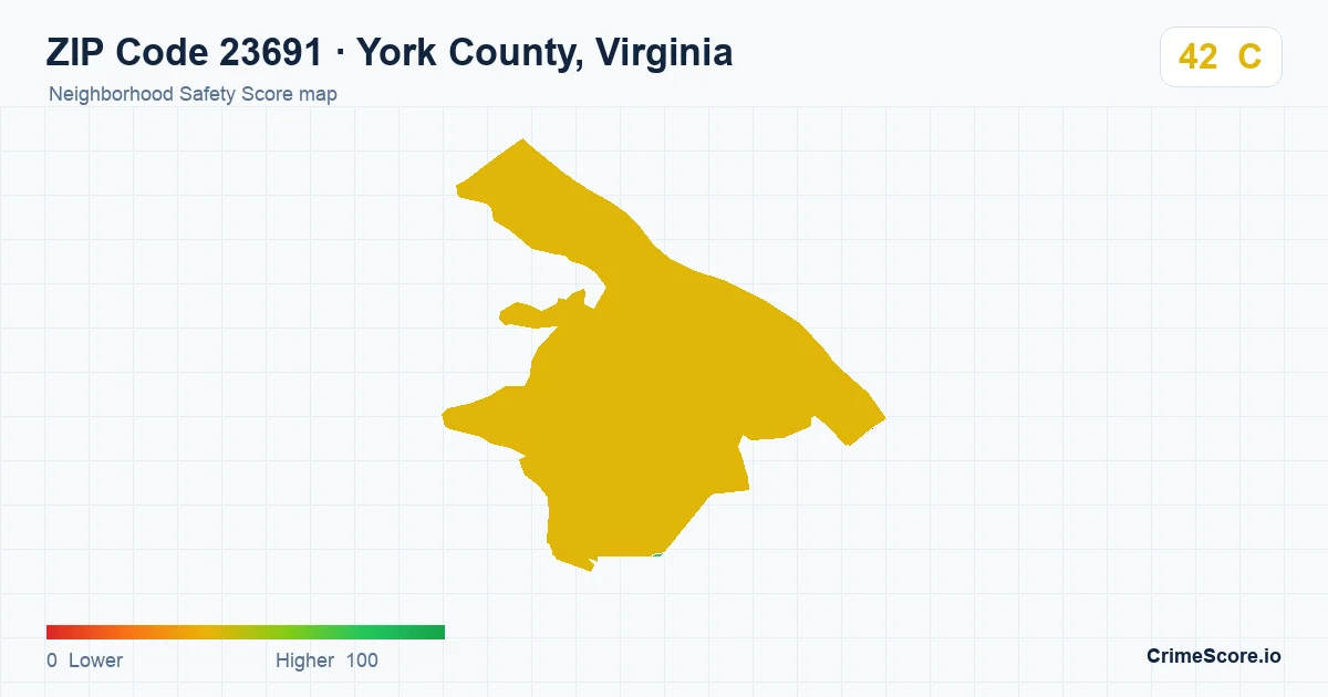 ZIP Code 23691 in York County, Virginia neighborhood Safety Score map