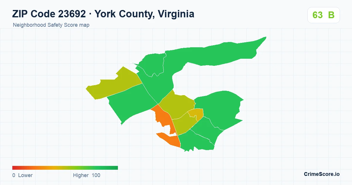 ZIP Code 23692 in York County, Virginia neighborhood Safety Score map