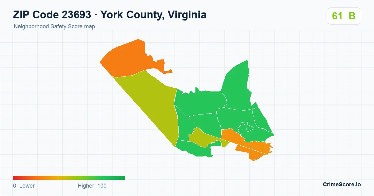 ZIP Code 23693 in York County, Virginia neighborhood Safety Score map