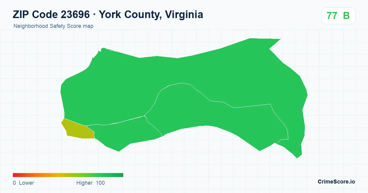 ZIP Code 23696 in York County, Virginia neighborhood Safety Score map