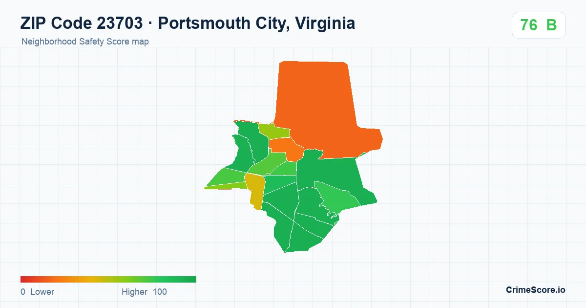 ZIP Code 23703 in Portsmouth City, Virginia neighborhood Safety Score map