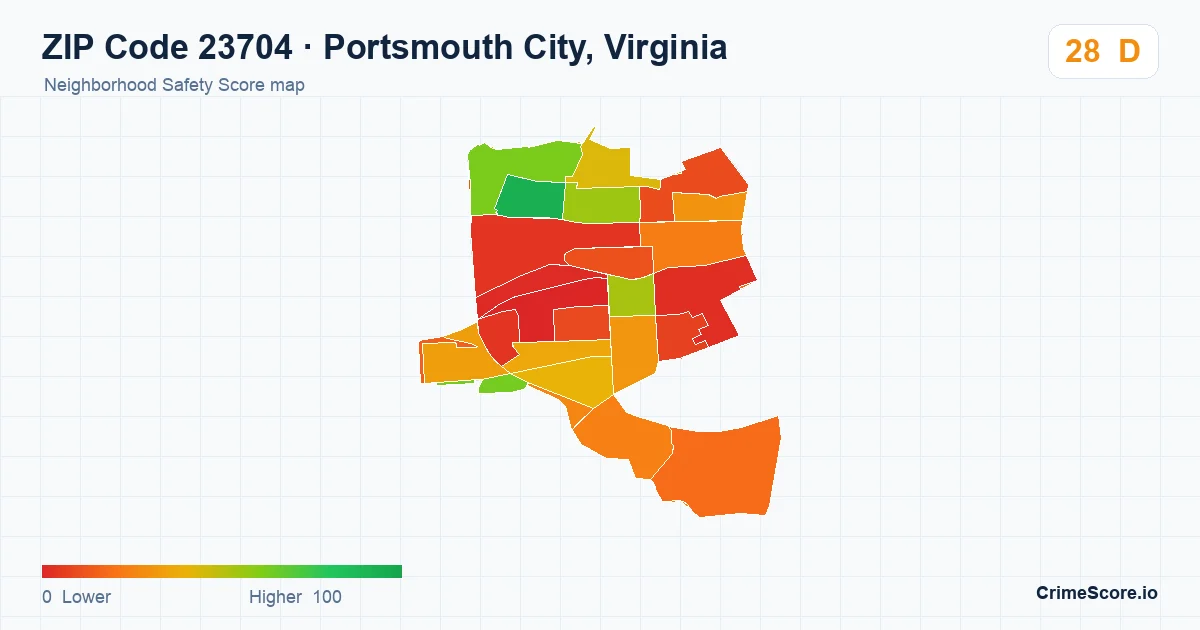 ZIP Code 23704 in Portsmouth City, Virginia neighborhood Safety Score map