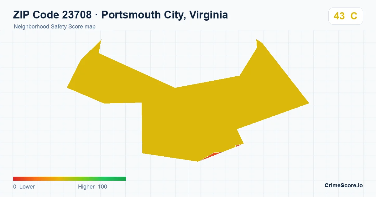 ZIP Code 23708 in Portsmouth City, Virginia neighborhood Safety Score map
