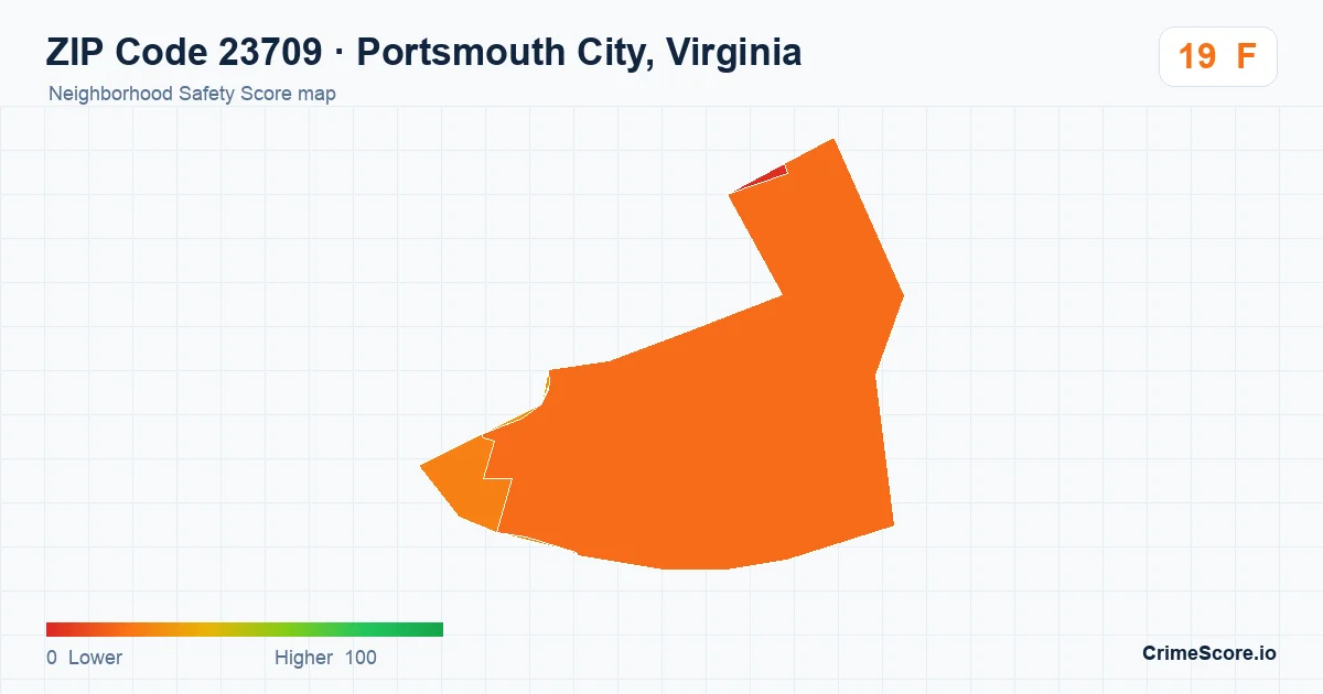 ZIP Code 23709 in Portsmouth City, Virginia neighborhood Safety Score map