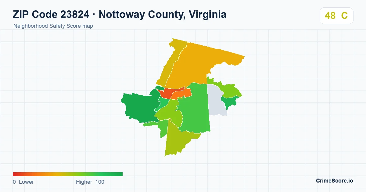 ZIP Code 23824 in Nottoway County, Virginia neighborhood Safety Score map