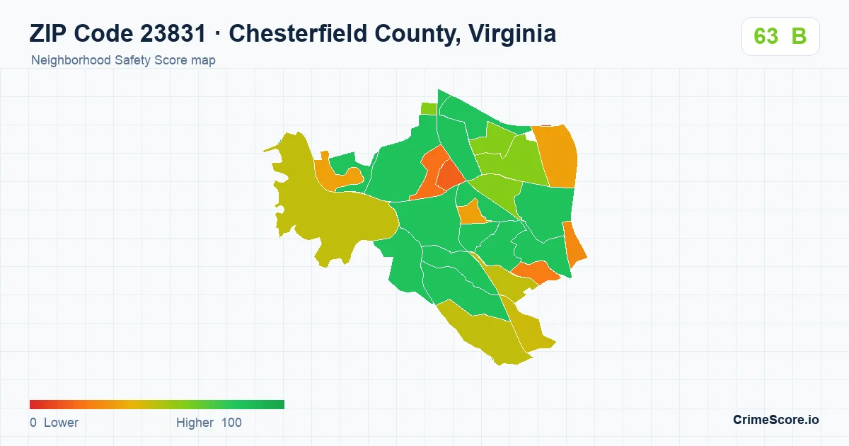 ZIP Code 23831 in Chesterfield County, Virginia neighborhood Safety Score map