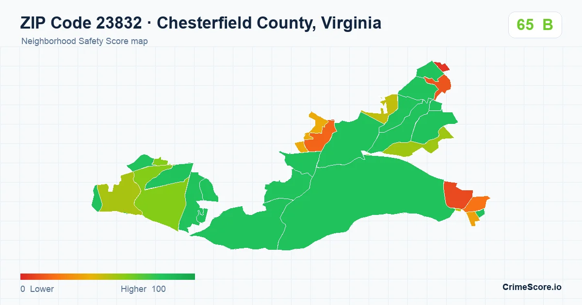ZIP Code 23832 in Chesterfield County, Virginia neighborhood Safety Score map