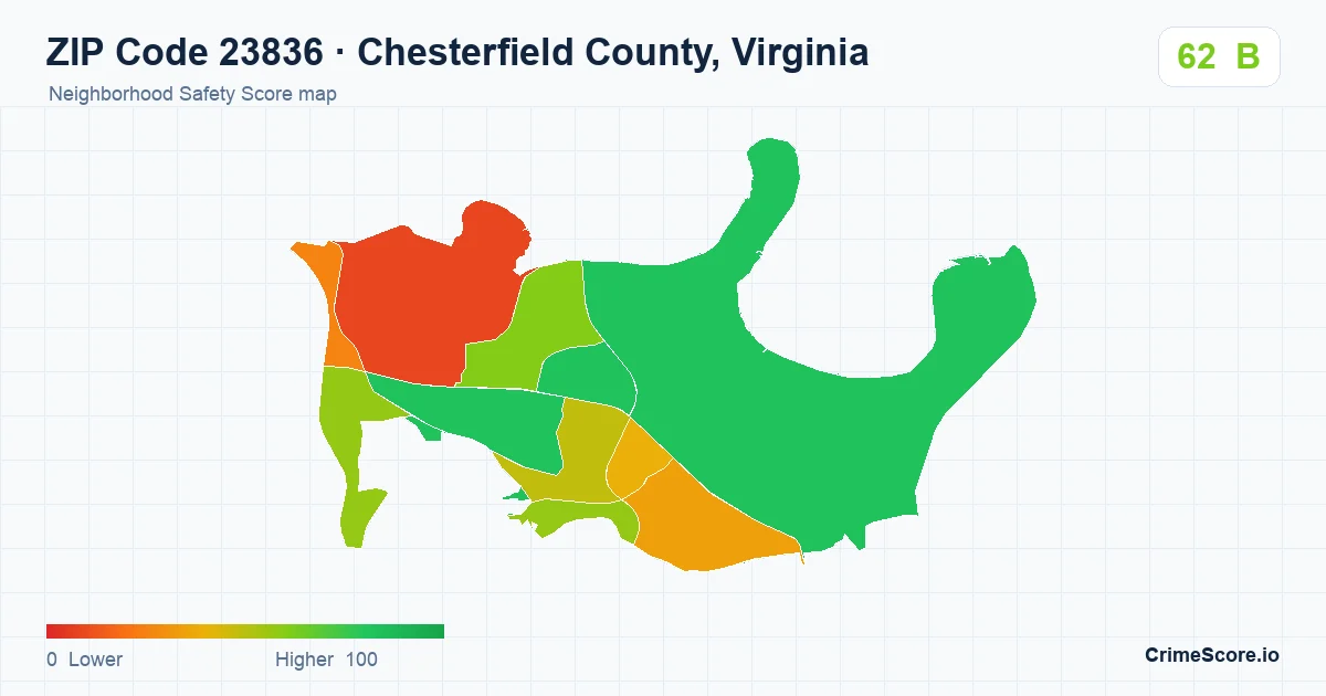 ZIP Code 23836 in Chesterfield County, Virginia neighborhood Safety Score map