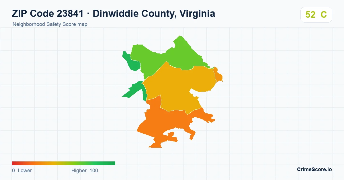 ZIP Code 23841 in Dinwiddie County, Virginia neighborhood Safety Score map