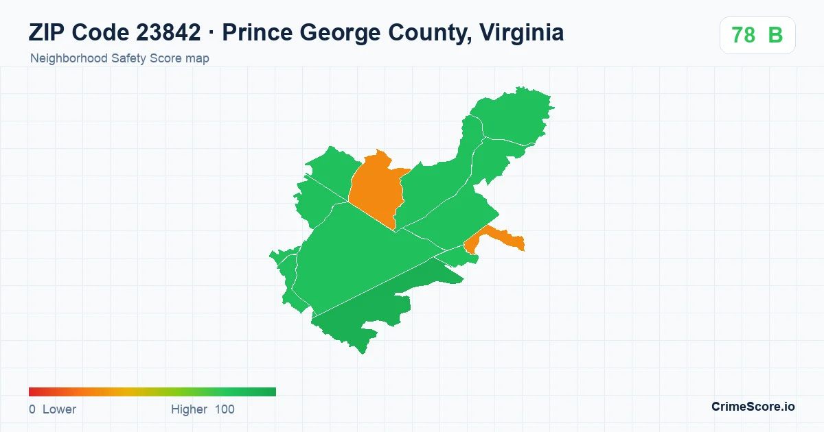 ZIP Code 23842 in Prince George County, Virginia neighborhood Safety Score map