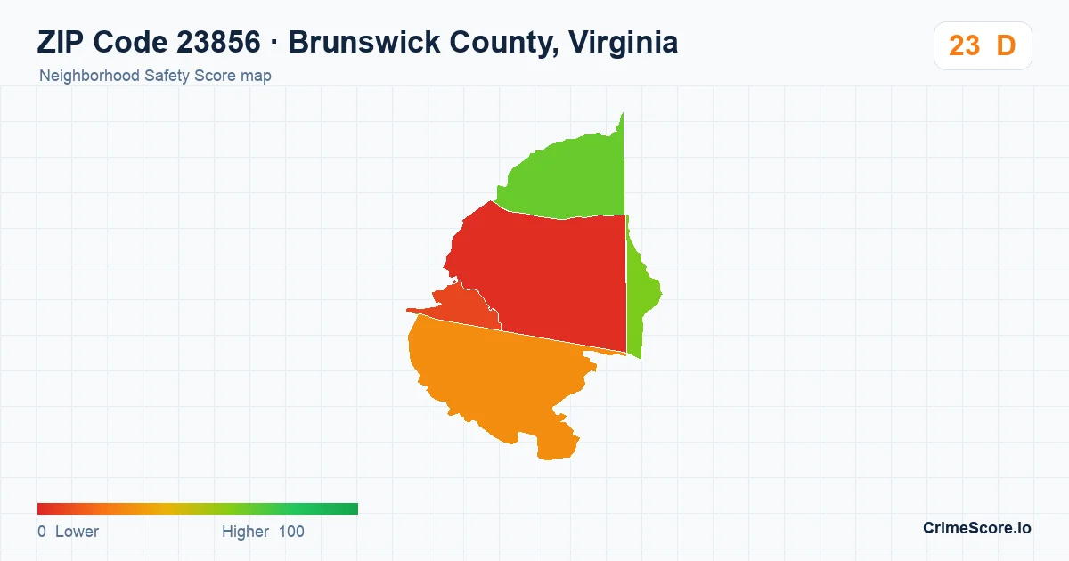 ZIP Code 23856 in Brunswick County, Virginia neighborhood Safety Score map