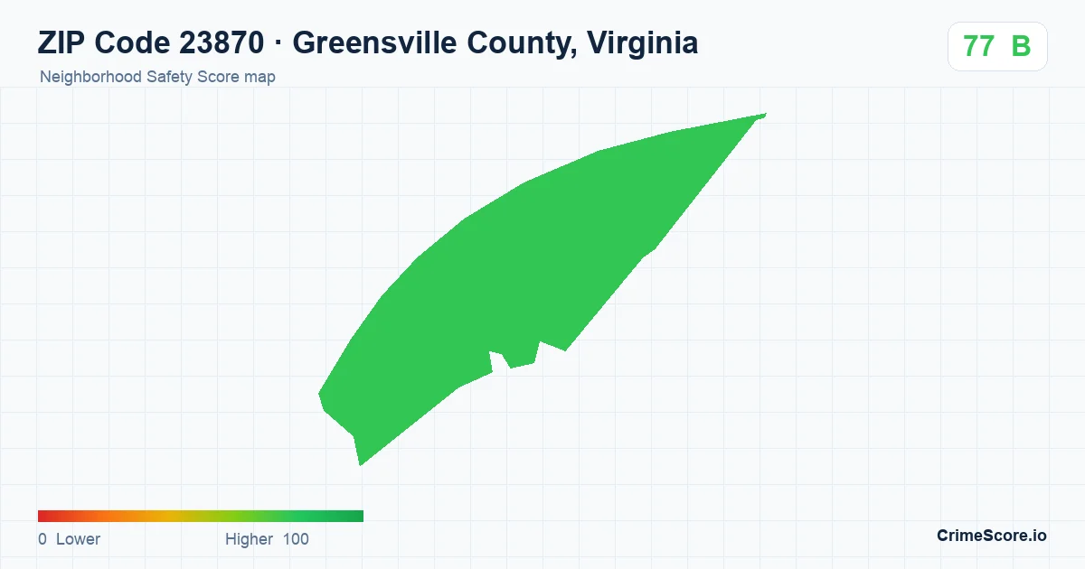 ZIP Code 23870 in Greensville County, Virginia neighborhood Safety Score map