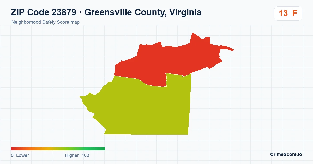 ZIP Code 23879 in Greensville County, Virginia neighborhood Safety Score map