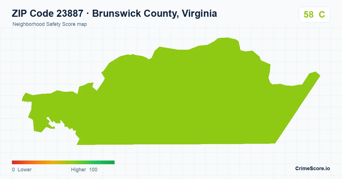 ZIP Code 23887 in Brunswick County, Virginia neighborhood Safety Score map
