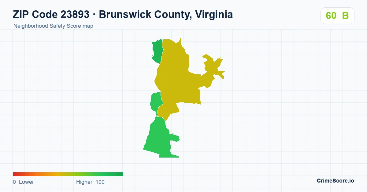 ZIP Code 23893 in Brunswick County, Virginia neighborhood Safety Score map