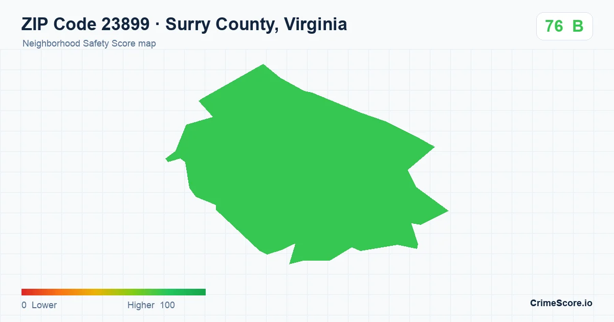 ZIP Code 23899 in Surry County, Virginia neighborhood Safety Score map