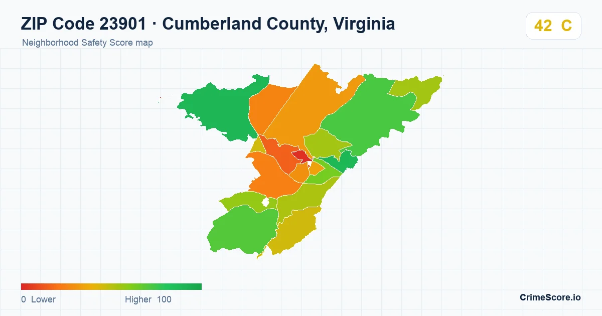 ZIP Code 23901 in Cumberland County, Virginia neighborhood Safety Score map