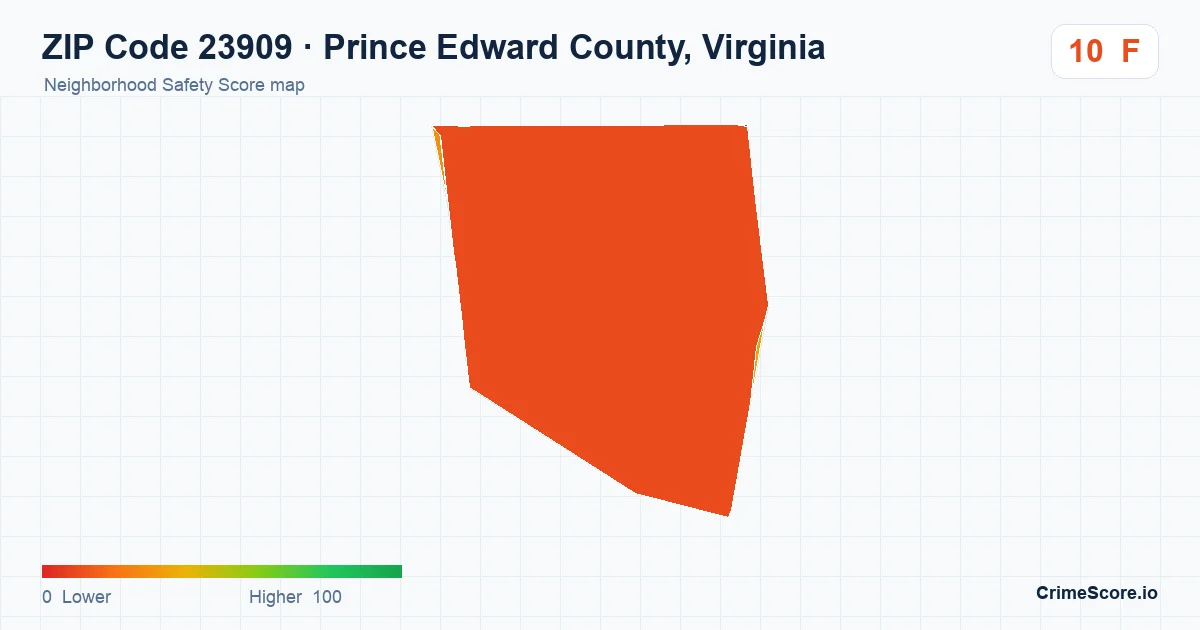 ZIP Code 23909 in Prince Edward County, Virginia neighborhood Safety Score map