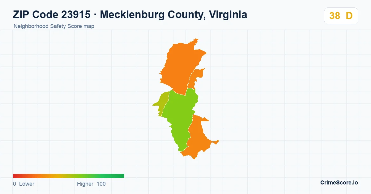 ZIP Code 23915 in Mecklenburg County, Virginia neighborhood Safety Score map