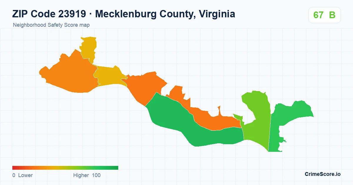 ZIP Code 23919 in Mecklenburg County, Virginia neighborhood Safety Score map