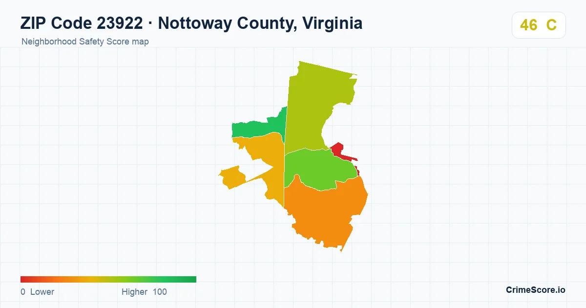 ZIP Code 23922 in Nottoway County, Virginia neighborhood Safety Score map
