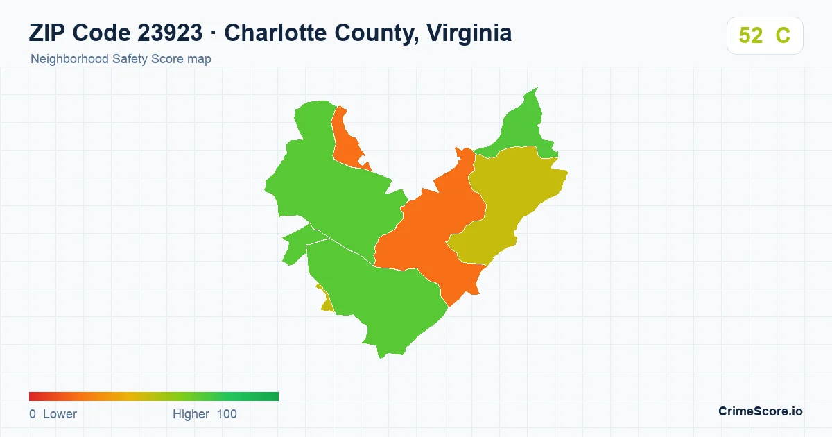 ZIP Code 23923 in Charlotte County, Virginia neighborhood Safety Score map