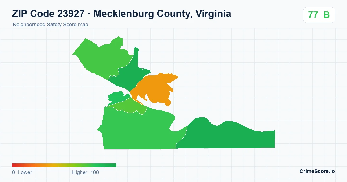 ZIP Code 23927 in Mecklenburg County, Virginia neighborhood Safety Score map