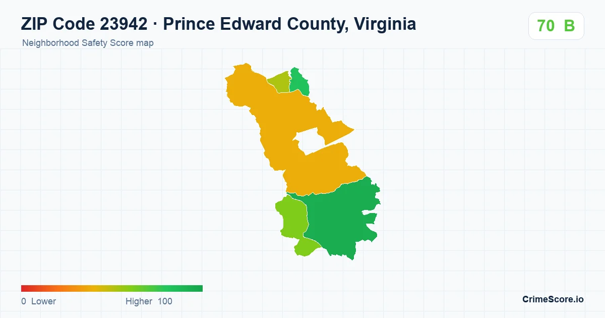 ZIP Code 23942 in Prince Edward County, Virginia neighborhood Safety Score map