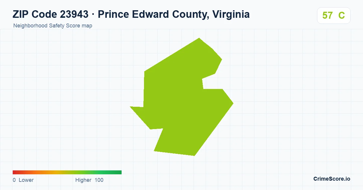 ZIP Code 23943 in Prince Edward County, Virginia neighborhood Safety Score map