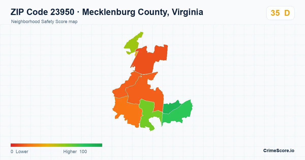 ZIP Code 23950 in Mecklenburg County, Virginia neighborhood Safety Score map
