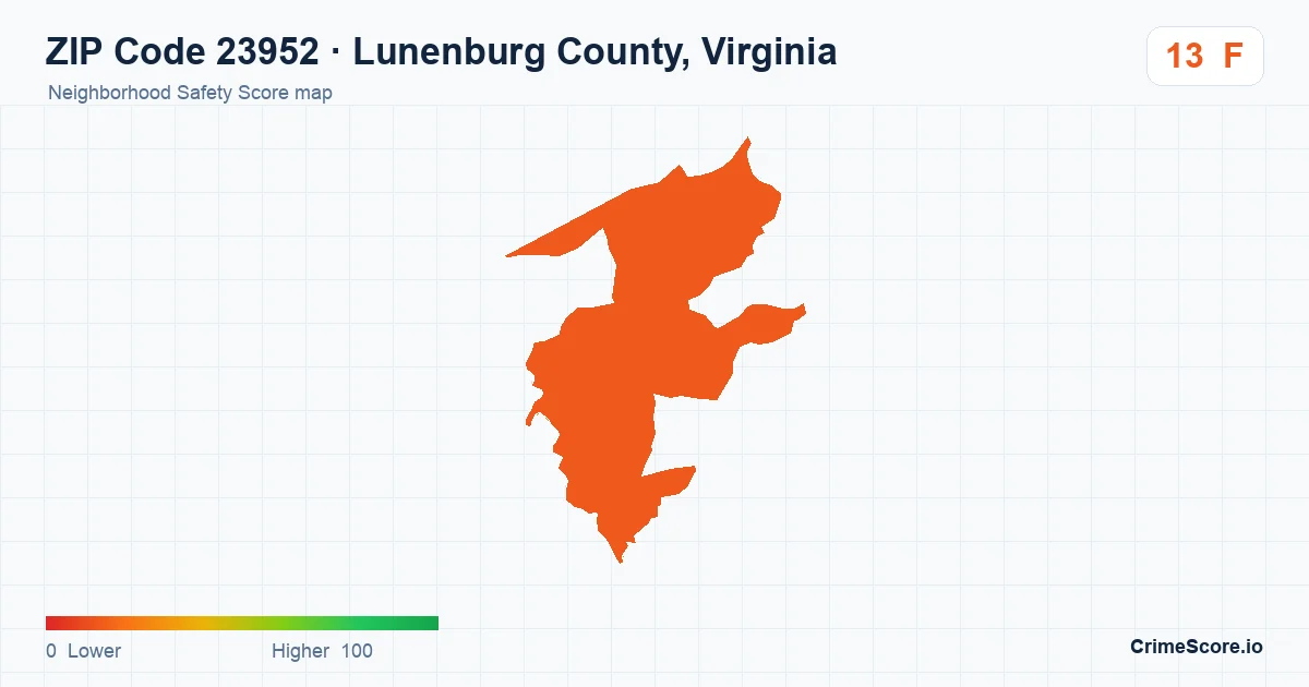 ZIP Code 23952 in Lunenburg County, Virginia neighborhood Safety Score map